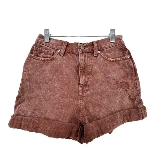 BDG Womens Shorts Sz 26 Mom High Rise Cinnamon Distressed Cuffed Outdoorsy Boho - Picture 1 of 14